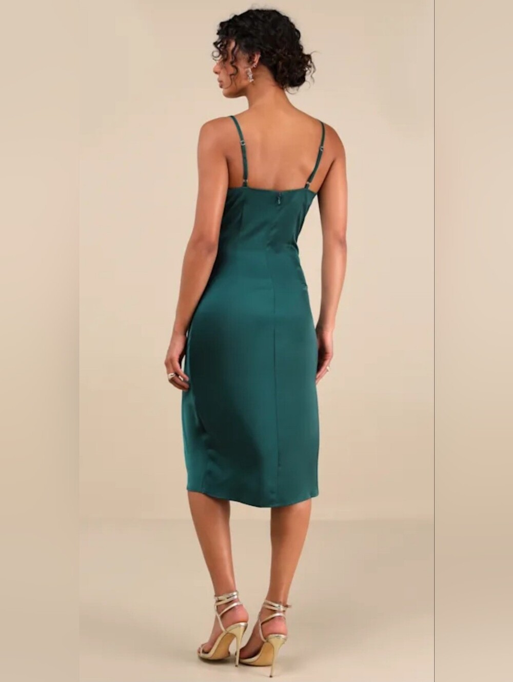 NWT Lulus Hollywood Woman Forest Green Satin Midi Dress Small - Picture 3 of 9